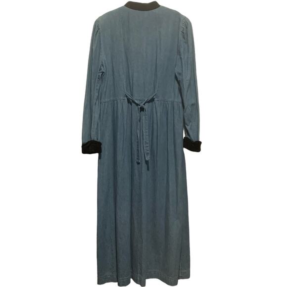 JESSICA HOWARD Size 10 Dress Long Denim Velvet Collar Black Frog Closure Modest - Picture 7 of 7